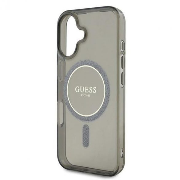 Guess GUHMP16SHFGEREK IML Glitter Circle MagSafe husă tare pentru iPhone 16 - negru