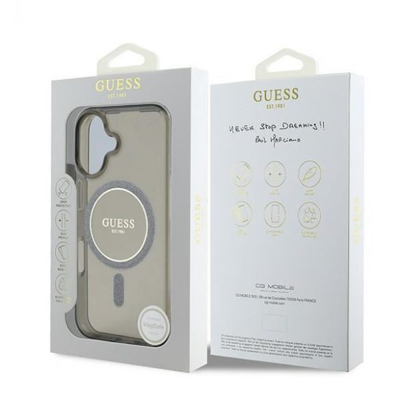 Guess GUHMP16SHFGEREK IML Glitter Circle MagSafe husă tare pentru iPhone 16 - negru