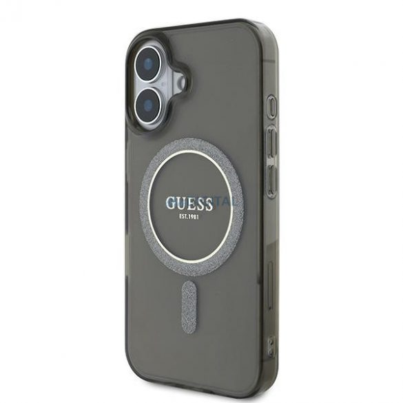 Guess GUHMP16MHFGEREK IML Glitter Circle Carcasă tare compatibilă MagSafe pentru iPhone 16 Plus - negru