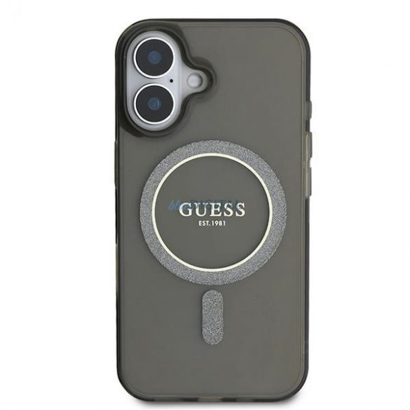 Guess GUHMP16MHFGEREK IML Glitter Circle Carcasă tare compatibilă MagSafe pentru iPhone 16 Plus - negru