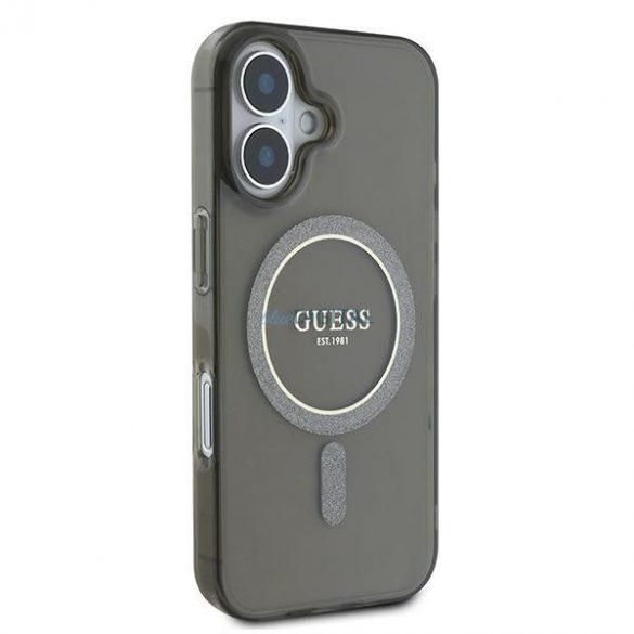 Guess GUHMP16MHFGEREK IML Glitter Circle Carcasă tare compatibilă MagSafe pentru iPhone 16 Plus - negru