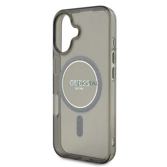 Guess GUHMP16MHFGEREK IML Glitter Circle Carcasă tare compatibilă MagSafe pentru iPhone 16 Plus - negru