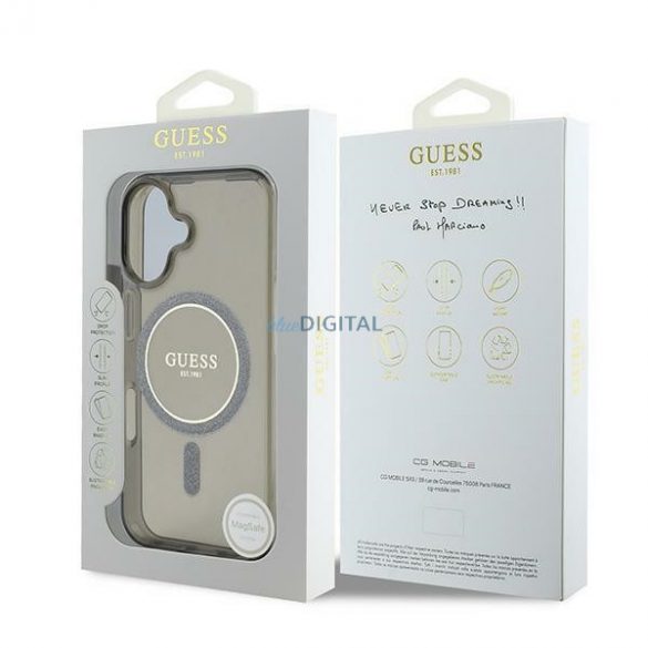 Guess GUHMP16MHFGEREK IML Glitter Circle Carcasă tare compatibilă MagSafe pentru iPhone 16 Plus - negru