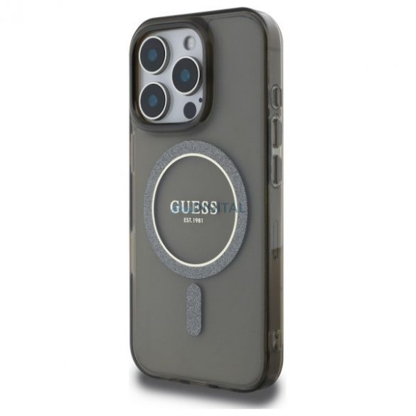 Guess GUHMP16LHFGEREK IML Glitter Circle Carcasă tare compatibilă cu MagSafe pentru iPhone 16 Pro - negru