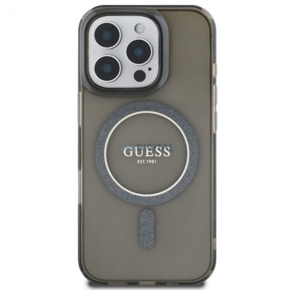 Guess GUHMP16LHFGEREK IML Glitter Circle Carcasă tare compatibilă cu MagSafe pentru iPhone 16 Pro - negru