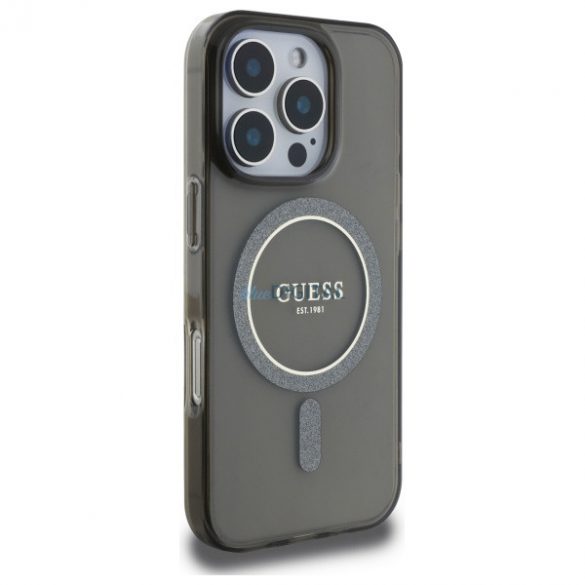 Guess GUHMP16LHFGEREK IML Glitter Circle Carcasă tare compatibilă cu MagSafe pentru iPhone 16 Pro - negru