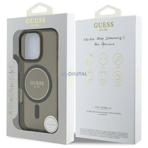 Guess GUHMP16LHFGEREK IML Glitter Circle Carcasă tare compatibilă cu MagSafe pentru iPhone 16 Pro - negru