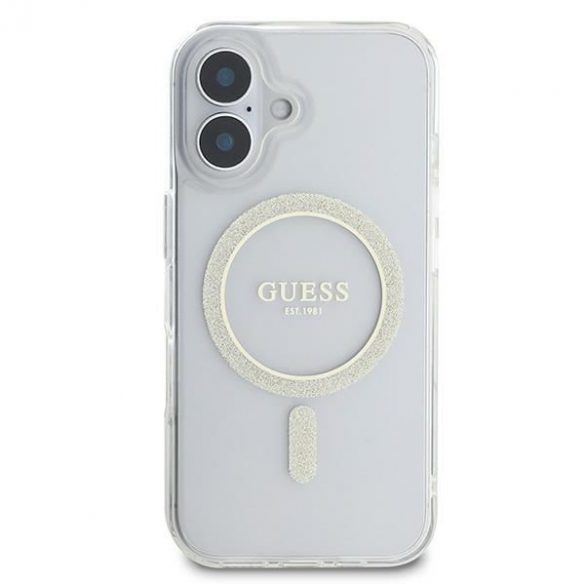 Guess GUHMP16SHFGERET IML Glitter Circle MagSafe husă tare pentru iPhone 16 - transparent