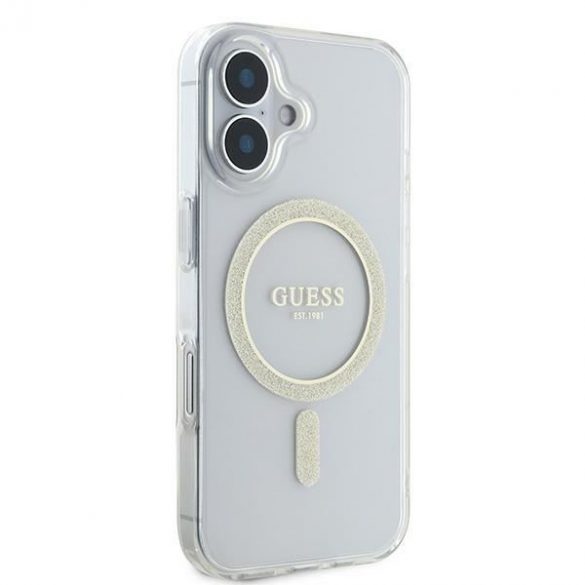 Guess GUHMP16SHFGERET IML Glitter Circle MagSafe husă tare pentru iPhone 16 - transparent