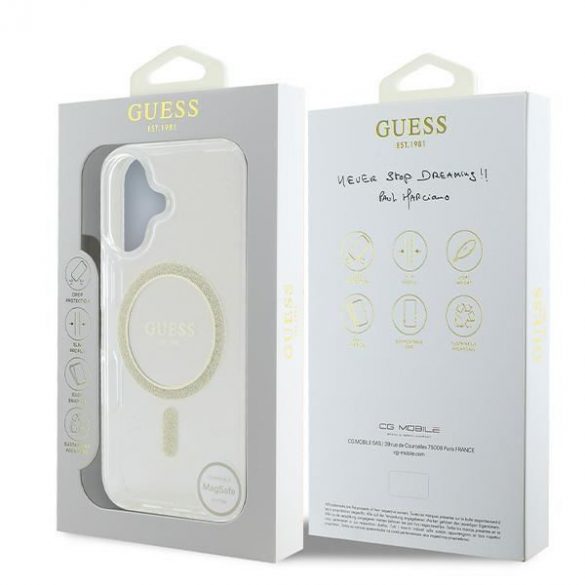 Guess GUHMP16SHFGERET IML Glitter Circle MagSafe husă tare pentru iPhone 16 - transparent