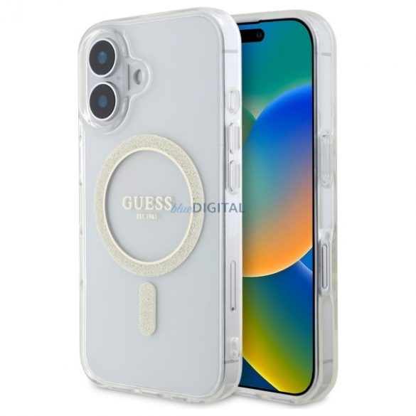 Guess GUHMP16MHFGERET IML Glitter Circle Carcasă tare compatibilă cu MagSafe pentru iPhone 16 Plus - transparentă