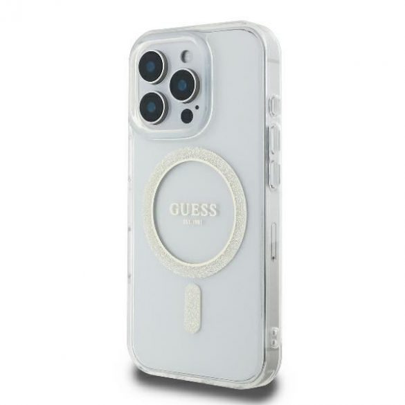 Guess GUHMP16LHFGERET IML Glitter Circle MagSafe husă tare pentru iPhone 16 Pro - transparent