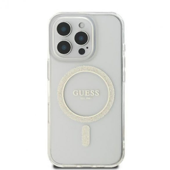 Guess GUHMP16LHFGERET IML Glitter Circle MagSafe husă tare pentru iPhone 16 Pro - transparent