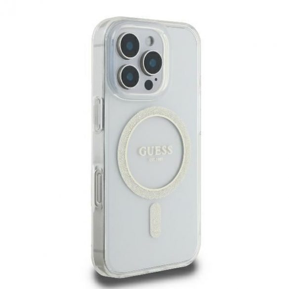 Guess GUHMP16LHFGERET IML Glitter Circle MagSafe husă tare pentru iPhone 16 Pro - transparent