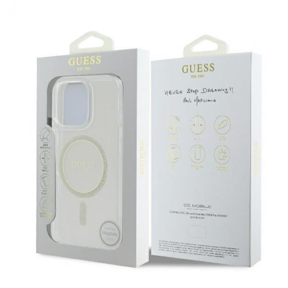 Guess GUHMP16LHFGERET IML Glitter Circle MagSafe husă tare pentru iPhone 16 Pro - transparent