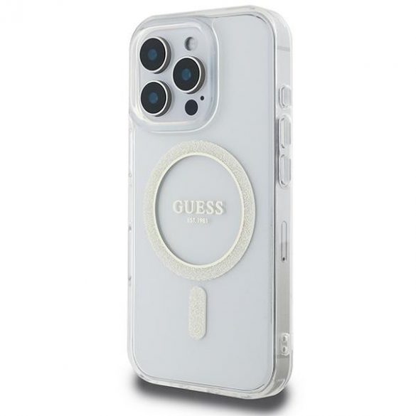 Guess GUHMP16XHFGERET IML Glitter Circle Carcasă tare compatibilă cu MagSafe pentru iPhone 16 Pro Max - transparent