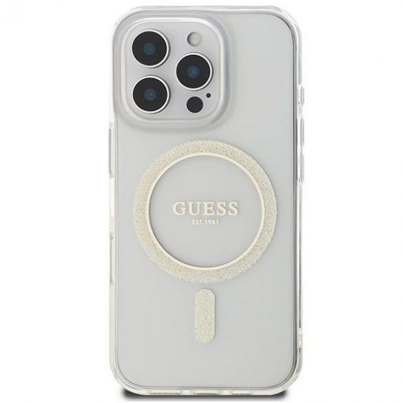 Guess GUHMP16XHFGERET IML Glitter Circle Carcasă tare compatibilă cu MagSafe pentru iPhone 16 Pro Max - transparent