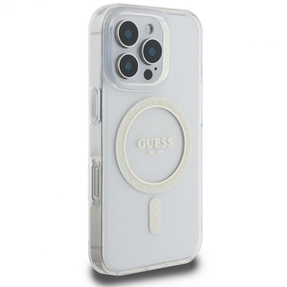 Guess GUHMP16XHFGERET IML Glitter Circle Carcasă tare compatibilă cu MagSafe pentru iPhone 16 Pro Max - transparent