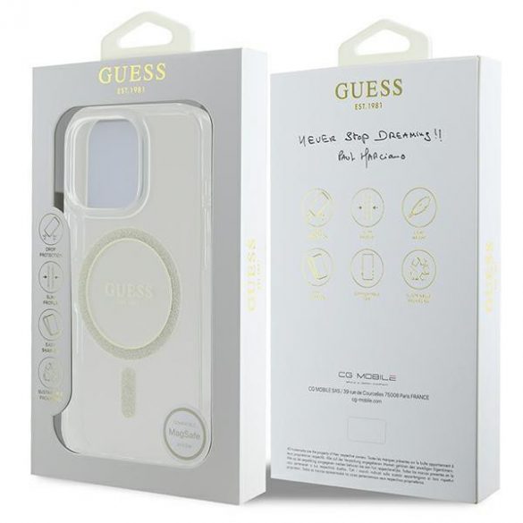 Guess GUHMP16XHFGERET IML Glitter Circle Carcasă tare compatibilă cu MagSafe pentru iPhone 16 Pro Max - transparent