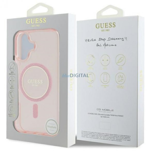 Guess GUHMP16SHFGEREP IML Glitter Circle Carcasă tare compatibilă MagSafe pentru iPhone 16 - roz