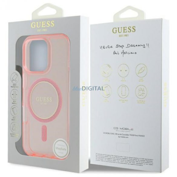 Guess GUHMP16LHFGEREP IML Glitter Circle Carcasă tare compatibilă cu MagSafe pentru iPhone 16 Pro - roz