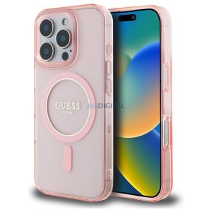 Guess GUHMP16XHFGEREP IML Glitter Circle Carcasă tare compatibilă MagSafe pentru iPhone 16 Pro Max - roz