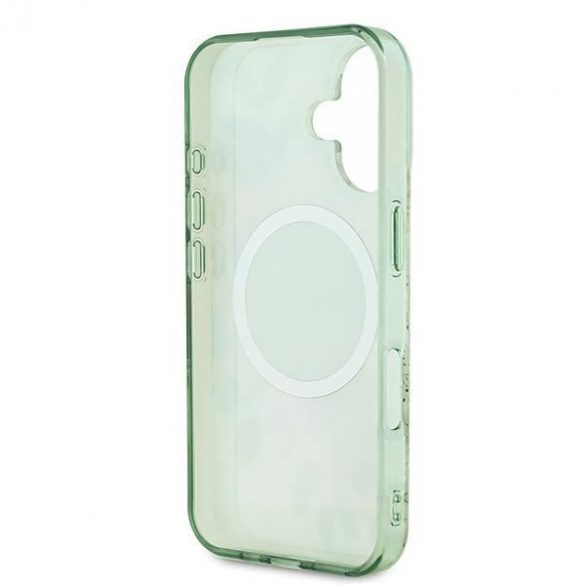 Guess GUHMP16SHFWBDCEN IML Flower & Tonal Circle MagSafe carcasă tare pentru iPhone 16 - verde