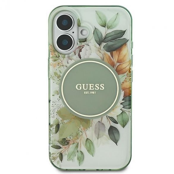 Guess GUHMP16MHFWBDCEN IML Flower & Tonal Circle Husă MagSafe pentru iPhone 16 Plus - verde