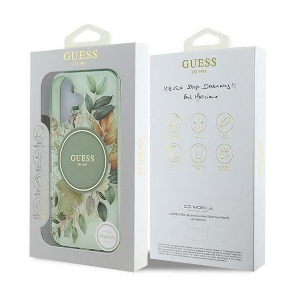 Guess GUHMP16MHFWBDCEN IML Flower & Tonal Circle Husă MagSafe pentru iPhone 16 Plus - verde