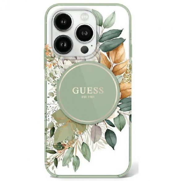 Guess GUHMP16LHFWBDCEN IML Flower & Tonal Circle Husă MagSafe pentru iPhone 16 Pro - verde