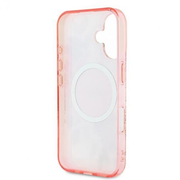 Guess GUHMP16MHFWBDCEP IML Flower & Tonal Circle Husă MagSafe pentru iPhone 16 Plus - roz