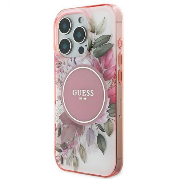 Guess GUHMP16LHFWBDCEP IML Flower & Tonal Circle Husă MagSafe pentru iPhone 16 Pro - roz