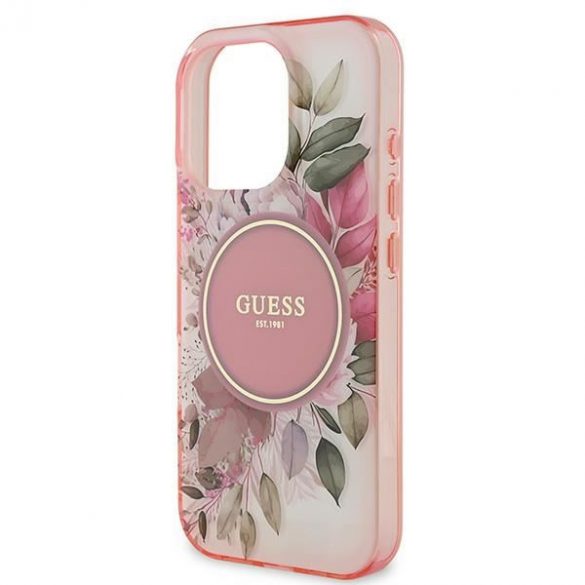 Guess GUHMP16LHFWBDCEP IML Flower & Tonal Circle Husă MagSafe pentru iPhone 16 Pro - roz