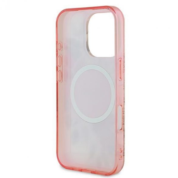 Guess GUHMP16LHFWBDCEP IML Flower & Tonal Circle Husă MagSafe pentru iPhone 16 Pro - roz