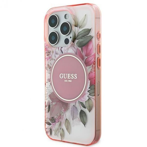 Guess GUHMP16XHFWBDCEP IML Flower & Tonal Circle Husă MagSafe pentru iPhone 16 Pro Max - roz