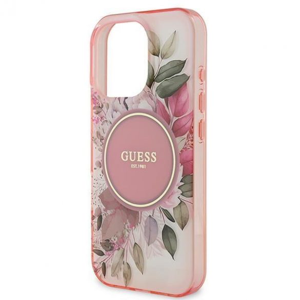 Guess GUHMP16XHFWBDCEP IML Flower & Tonal Circle Husă MagSafe pentru iPhone 16 Pro Max - roz