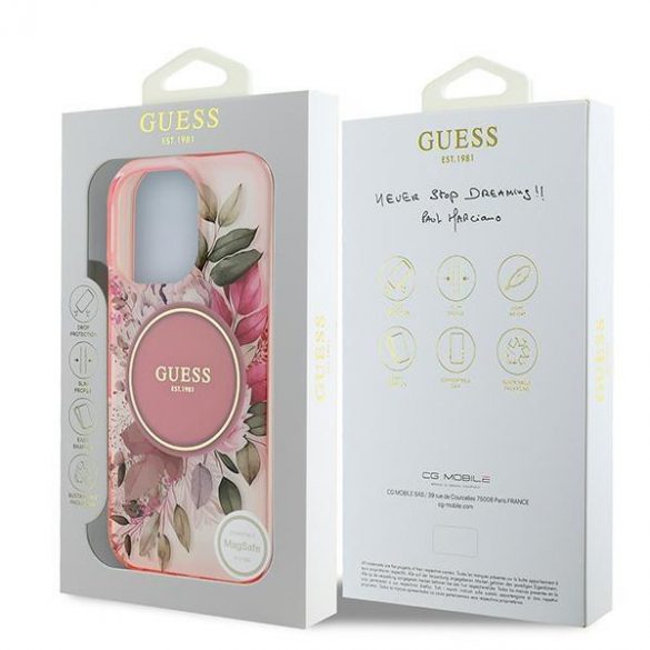 Guess GUHMP16XHFWBDCEP IML Flower & Tonal Circle Husă MagSafe pentru iPhone 16 Pro Max - roz