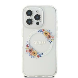 Guess GUHMP16SHFWFCT IML Flowers Wreath MagSafe carcasă tare pentru iPhone 16 - transparent