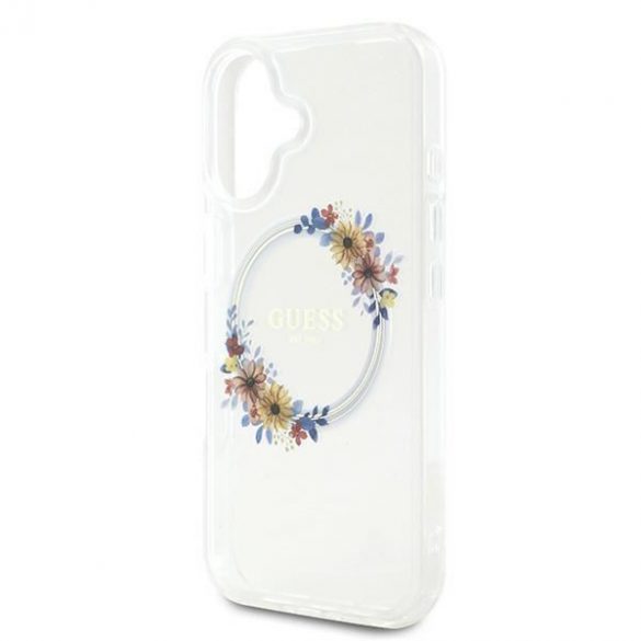 Guess GUHMP16MHFWFCT IML Flowers Wreath MagSafe carcasă tare pentru iPhone 16 Plus - transparent