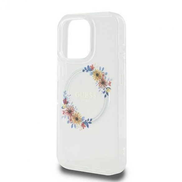 Guess GUHMP16LHFWFCT IML Flowers Wreath MagSafe carcasă tare pentru iPhone 16 Pro - transparent