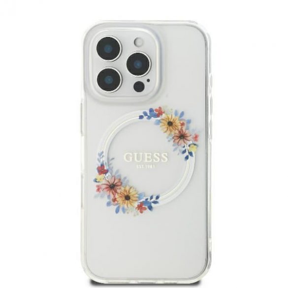 Guess GUHMP16XHFWFCT IML Flowers Wreath MagSafe carcasă tare pentru iPhone 16 Pro Max - transparent