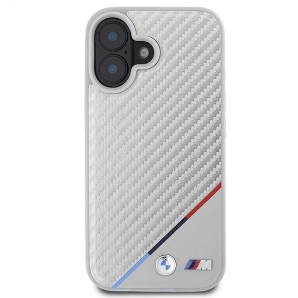 BMW BMHMP16S23PUDTS Carcasă MagSafe M Carbon Tricolor Line pentru iPhone 16 - gri