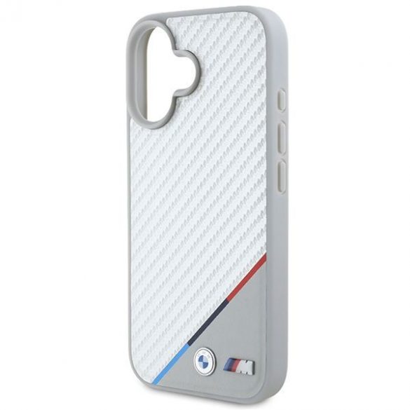 BMW BMHMP16S23PUDTS Carcasă MagSafe M Carbon Tricolor Line pentru iPhone 16 - gri