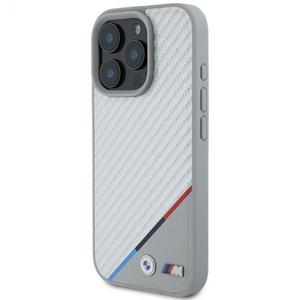 BMW BMHMP16L23PUDTS Carcasă MagSafe M Carbon Tricolor Line pentru iPhone 16 Pro - gri