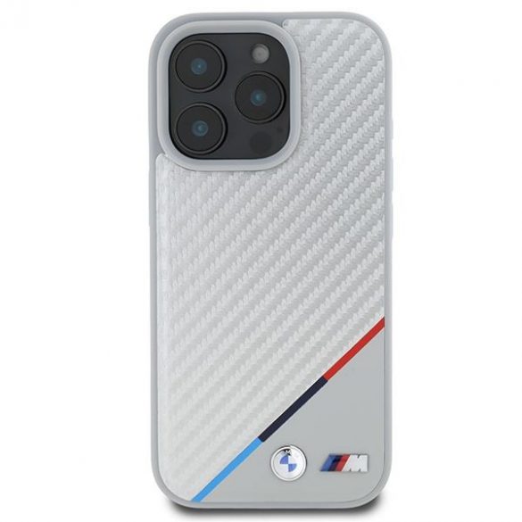 BMW BMHMP16L23PUDTS Carcasă MagSafe M Carbon Tricolor Line pentru iPhone 16 Pro - gri