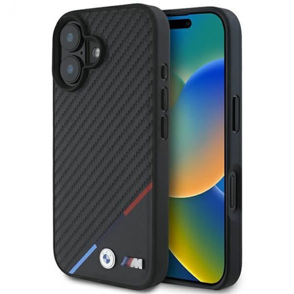 BMW BMHMP16M23PUDTK Carcasă MagSafe Carbon Tricolor Line pentru iPhone 16 Plus - negru