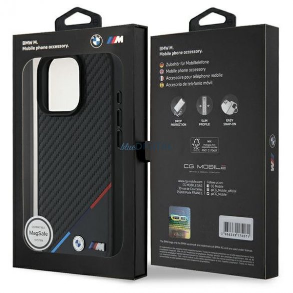 BMW BMHMP16L23PUDTK Carcasă MagSafe M Carbon Tricolor Line pentru iPhone 16 Pro - negru