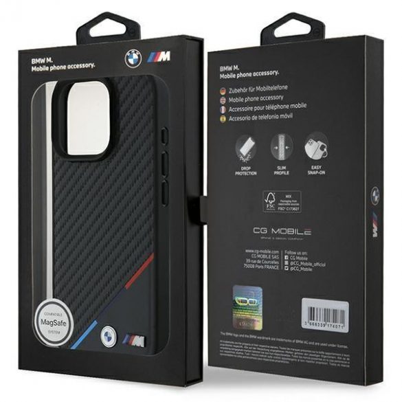 BMW BMHMP16X23PUDTK M Carbon Tricolor Line Carcasă MagSafe pentru iPhone 16 Pro Max - negru