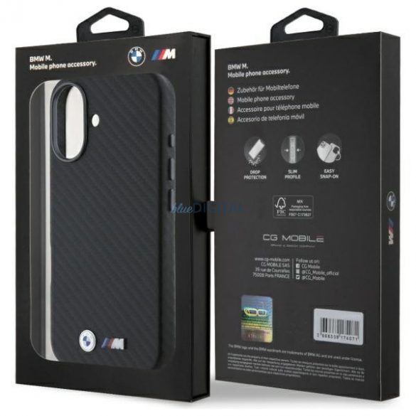 BMW BMHCP16S23PUFWC Carcasă rigidă Carbon Wrapped Metal pentru iPhone 16 - negru