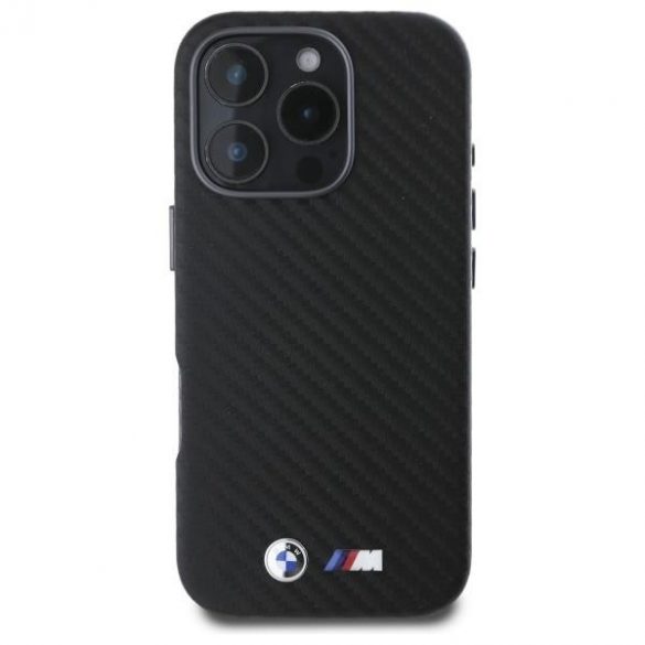 BMW BMHCP16X23PUFWC Carcasă rigidă metalică învelită în carbon pentru iPhone 16 Pro Max - Negru